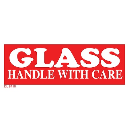Decker Tape Products Label, DL8410, GLASS HANDLE WITH CARE, 1-1/2" X 4" DL8410